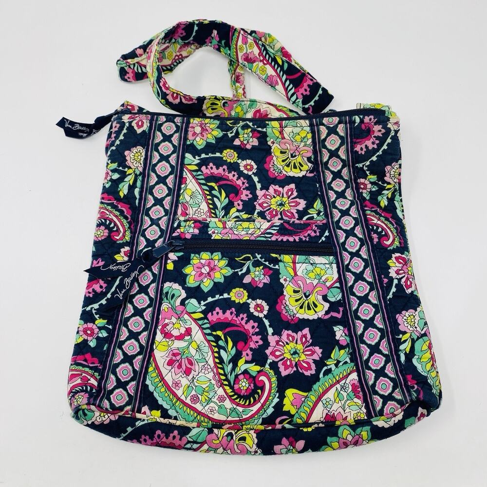 Vera Bradley Crossbody Bag Petal Paisley Hipster Zip Pockets Navy Blue Pink
